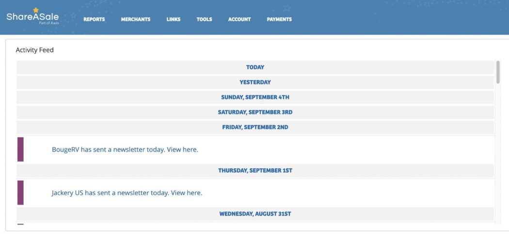 ShareASale program dashboard