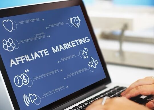 Laptop on the screen with the inscription affiliate marketing