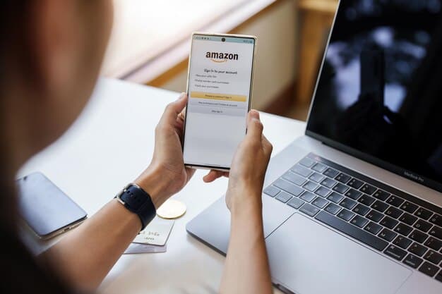 The man is shopping on the Amazon app